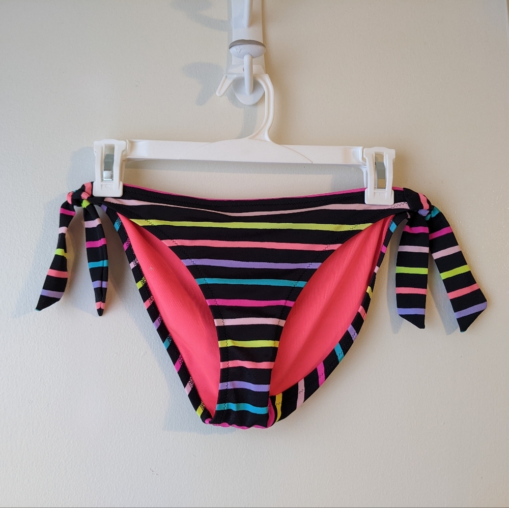 Victoria's Secret Black Multicolor Stripe Tie Bikini Bottom - Picture 2 of 5